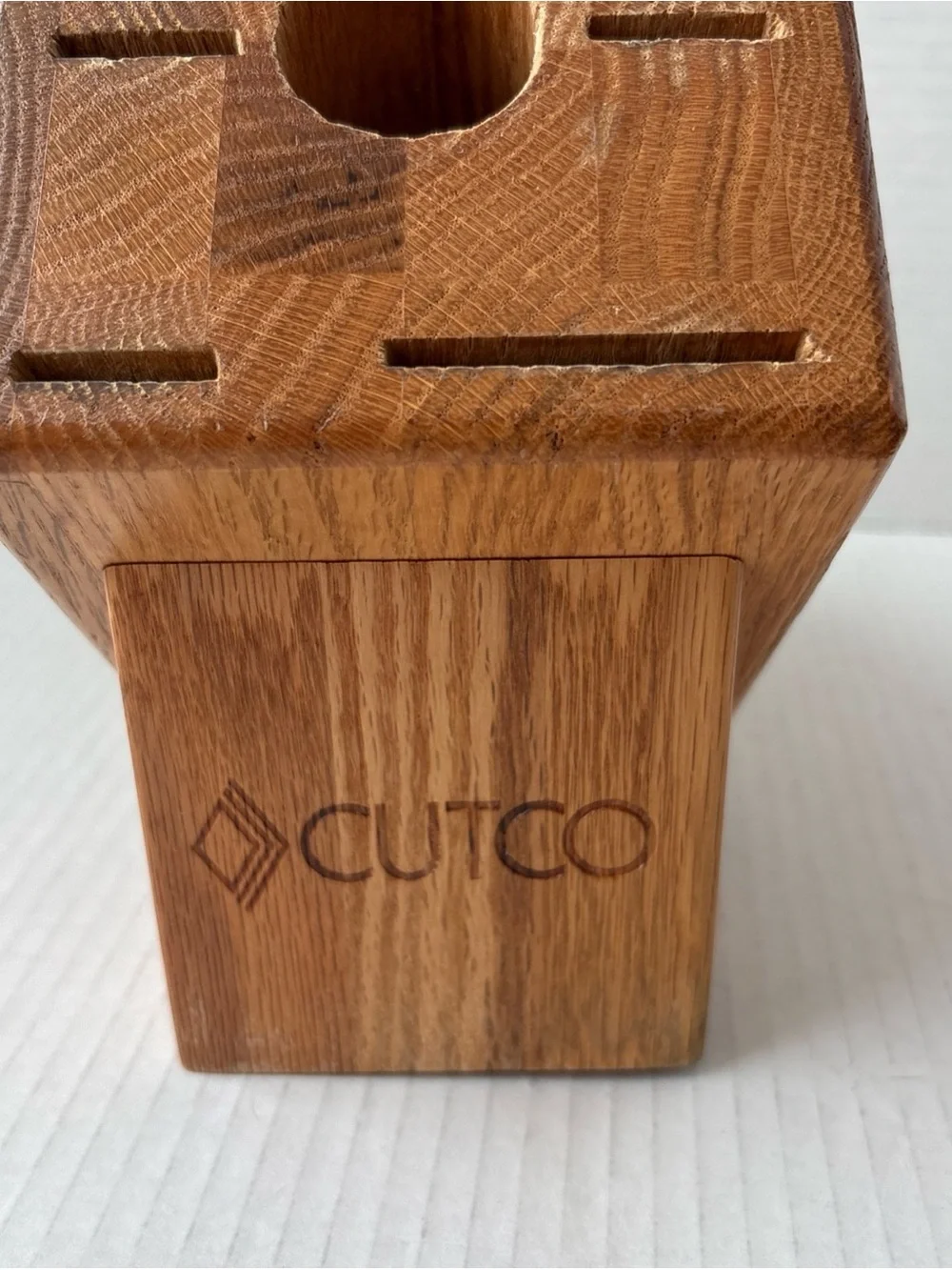 Cutco Knife Wood Block 7 Slots 6 Knives 1 Sharpener Honey Oak Countertop Storage